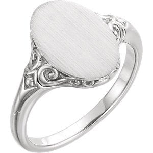 Satin-Brushed Oval Signet Ring, Sterling Silver, Size 5