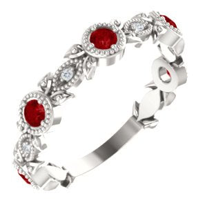 Chatham Created Ruby and Diamond Vintage-Style Ring, Rhodium-Plated Sterling Silver (0.03 Ctw, G-H Color, I1 Clarity)