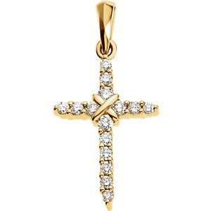 Small Diamond Rope Cross 14k Yellow Gold Pendant (.225 Cttw, GH Color, SI1 Clarity)