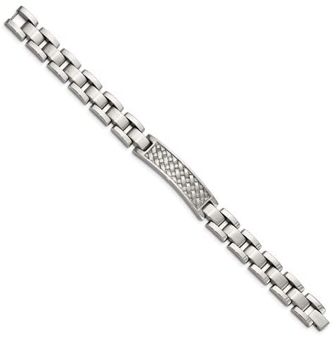 Men's Brushed and Polished Stainless Steel Weaved Pattern ID Bracelet, 8.5 Inches