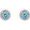 Blue-Zircon and Diamond Halo-Style Earrings, 14k White Gold (4 MM) (.16 Ctw, G-H Color, I1 Clarity)