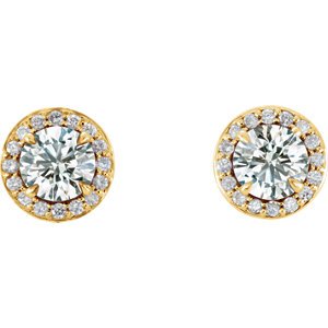 White Sapphire and Diamond Halo-Style Earrings, 14k Yellow Gold (4MM) (.125 Ctw, G-H Color, I1 Clarity)
