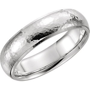 14k White Gold Hammer Finished 5mm Comfort Fit Dome Band, Size8