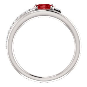 Chatham Created Ruby and Diamond Bypass Ring, Rhodium-Plated 14k White Gold (.125 Ctw, G-H Color, I1 Clarity)