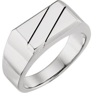 Men's Rectangle Semi-Polished 14k White Gold Ring, Size 10