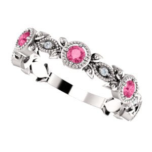 Platinum Pink Tourmaline and Diamond Vintage-Style Ring (0.03 Ctw, G-H Color, SI1-SI2 Clarity)