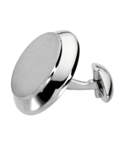 Rhodium-Plated 14k White Gold Satin Brushed Round Beveled Cuff Links, 20.25MM