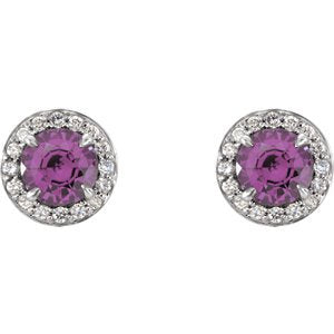 Amethyst and Diamond Halo-Style Earrings, Rhodium-Plated 14k White Gold (4.5MM) (.16 Ctw, G-H Color, I1 Clarity)