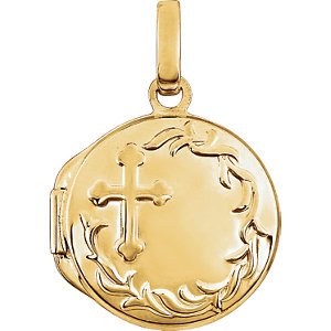 Embossed Treflee Botonee Cross 14k Yellow Gold Round Locket Pendant