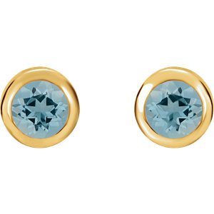 March Birthstone Stud Earrings, 14k Yellow Gold