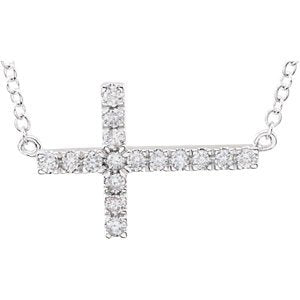 Diamond Sideways Cross Pendant Rhodium Plate14k White Gold Necklace, 18" (1/5 Cttw)