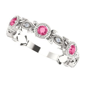 Pink Tourmaline and Diamond Vintage-Style Ring, Rhodium-Plated Sterling Silver (0.03 Ctw, G-H Color, I1 Clarity)