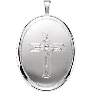 Oval Fish Cross Satin-Brushed Sterling Silver Locket Pendant (26.00X20.00MM)