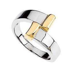 12.25mm 14k White Gold Ring with 14k Yellow Gold Bypass Design Band, Size 6 to 7