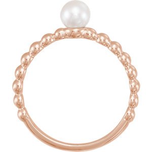 White Freshwater Cultured Pearl Stackable Beaded Ring, 14k Rose Gold (5.5-6mm) Size 6.5