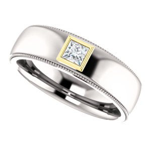 Men's Rhodium-Plated 14k White Gold Diamond and 14k Yellow Gold 6.8mm Milgrain Band (.25 Ctw, Color G-H, SI2-SI3 Clarity) Size 10