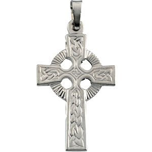 Fancy Celtic Cross 14k White Gold Pendant