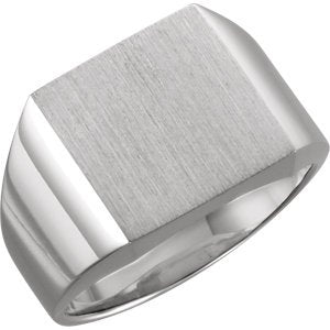 Men's Brushed Open Back Signet Semi-Polished 10k White Gold Ring (18mm)