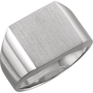 Men's Brushed Signet Semi-Polished 18k White Gold Ring (18mm)