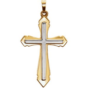 Two-Tone Hollow Cross Rhodium-Plated 14k Yellow and White Gold Pendant (40.00X21.60 MM)