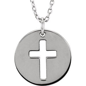 Pierced Cross Disc Rhodium-Plated 14k White Gold Pendant Necklace, 16-18" (12X12 MM)