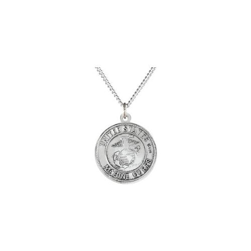 Sterling Silver Round St. Christopher U.S. Marine Corps Medal Necklace, 18" (18 MM)