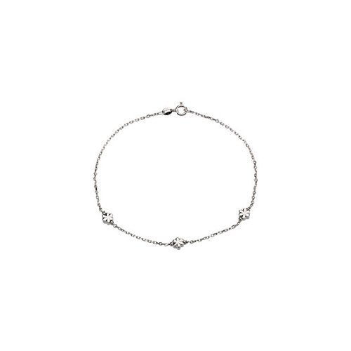 Sterling Silver Flower Anklet,10''