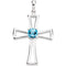 Genuine Swiss Blue Topaz Cut out Cross 14k White Gold Pendant