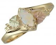 Opal Cabochon Marquise Ring, 10k Yellow Gold, 12k Green and Rose Gold Black Hills Gold Motif, Size 11.5