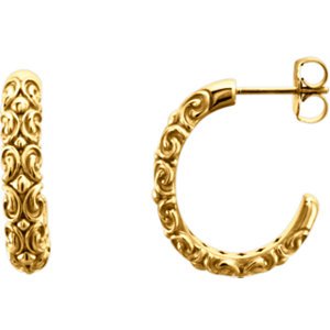 14k Yellow Gold Engraved Half-Hoop Earrings, 4.1MM