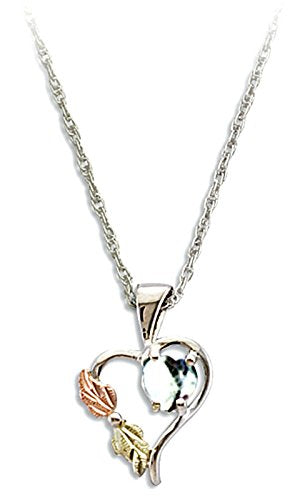 April Birthstone Heart Pendant Necklace, Sterling Silver, 12k Green and Rose Gold Black Hills Gold Motif, 18"