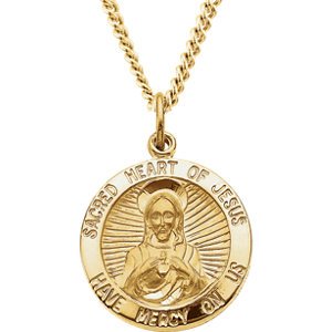 Yellow Gold Filled Sacred Heart of Jesus Medal Necklace, 24" (19MM)