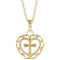 Scalloped Heart with Cross 14k Yellow Gold Youth Pendant Necklace, 16" and 18" (15.50X11.70 MM)