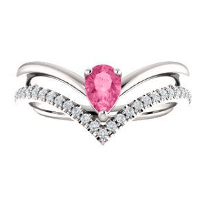 Pink Tourmaline Pear and Diamond Chevron Platinum Ring ( .145 Ctw, G-H Color, SI2-SI3 Clarity)