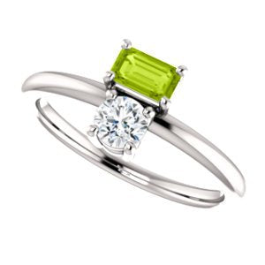 Peridot and Sapphire Two-Stone Ring, Sterling Silver, Size 7