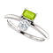 Peridot and Sapphire Two-Stone Ring, Rhodium-Plated 14k White Gold, Size 7