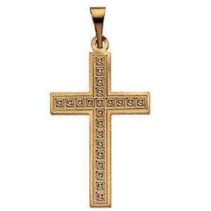 Teens 14k White Gold Square Christian Cross Pendant wth Engraved Florian Cross Pattern