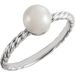 White Freshwater Cultured Pearl Rope-Trim Ring, Rhodium-Plated 14k White Gold (6.5-7mm)