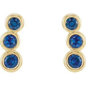 Chatham Created Blue Sapphire Three-Stone Ear Climbers, 14k Yellow Gold