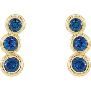 Blue Sapphire Three-Stone Ear Climbers, 14k Yellow Gold