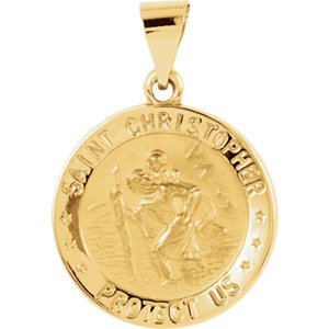 14k Yellow Gold Round Hollow St. Christopher Medal (18.25 MM)