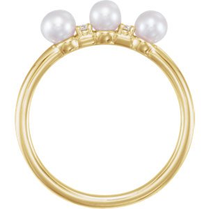 White Freshwater Cultured Pearl, Diamond Stackable Ring, 14k Yellow Gold (3.5mm)(.03Ctw, Color G-H, Clarity I1)