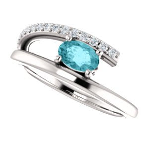 Blue Zircon and Diamond Bypass Ring, Rhodium-Plated 14k White Gold (.125 Ctw, G-H Color, I1 Clarity)
