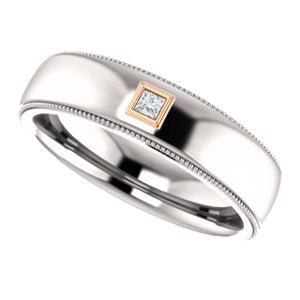 Men's Rhodium-Plated 14k White Gold Diamond and 14k Rose Gold 6mm Milgrain Band (.05 Ctw, Color G-H, SI2-SI3 Clarity) Size 10.75