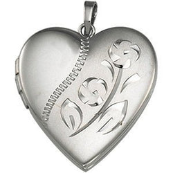 Sterling Silver Heart Locket with Etched Flower