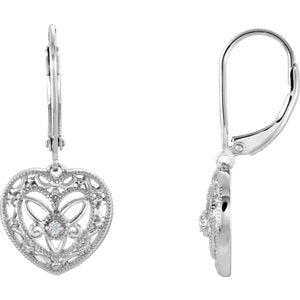 Sterling Silver Vintage Style Diamond Heart Earrings, Lever Back