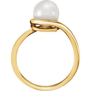 White Freshwater Cultured Pearl Bypass Ring, 14k Yellow Gold (7.5-8.00mm ) Size 7