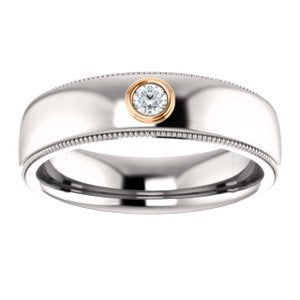 Men's Rhodium-Plated 14k White Gold Diamond and 14k Rose Gold 6mm Milgrain Band (.06 Ctw, Color G-H, SI2-SI3 Clarity) Size 10.5