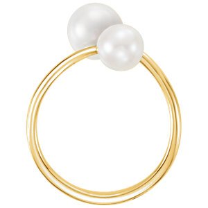 Two White Freshwater Cultured Pearls Bypass Ring, 14k Yellow Gold (6-6, 7.5-8mm) Size 7