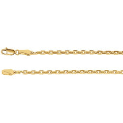 2.5mm 14k Yellow Gold Diamond Cut Cable Chain Bracelet, 7"